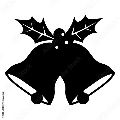 Tiempo de Navidad. Icono campanas de navidad con hojas y bayas de acebo para felicitaciones y tarjetas