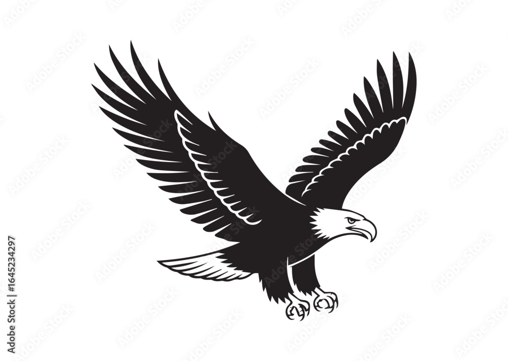 Fototapeta premium Bald Eagle flying in the sky silhouette vector illustration
