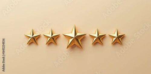 Five-Star Rating - A 3D render of five golden stars with one larger central star, symbolizing a top rating, excellent service, and quality