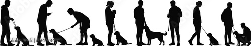 Silhouettes of People Training and Walking Dogs — Dog Obedience, Leash Training, and Pet Interaction in Various Human and Canine Poses
