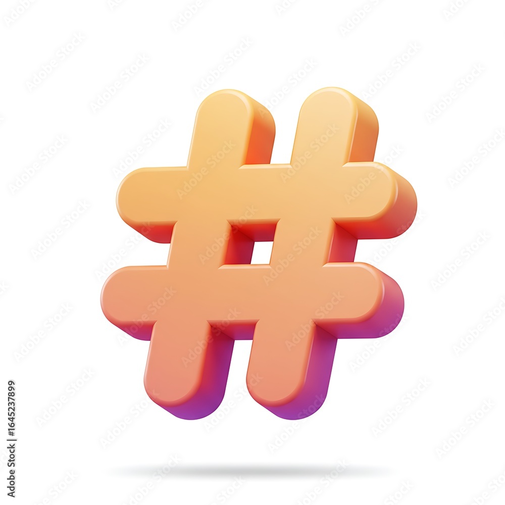 Obraz premium 3D yellow orange hashtag icon