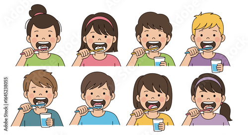 Children practicing excellent oral hygiene by brushing their teeth regularly and maintaining healthy smiles