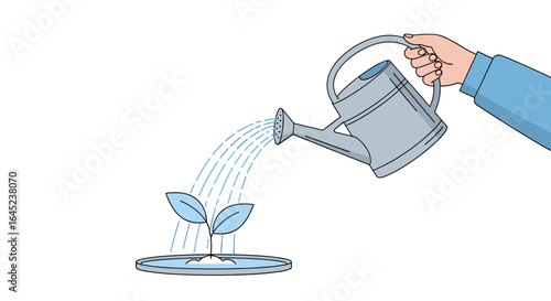 Nurturing young plants with a watering can encourages healthy growth and vitality in a garden setting