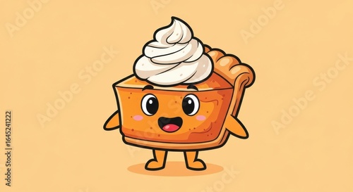 Adorable Cute Pumpkin Pie Character with Whipped Cream