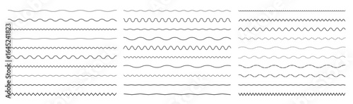 Waves line set. Wave ornament pattern. Set of wavy zigzag lines. Wave thin line background. Vector zigzag and wavy horizontal underline. Vector illustration