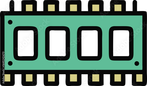 Computer RAM Module Icon with Four Memory Chips and Gold Connectors computer memory
