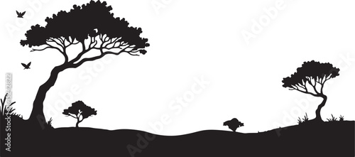 illustration of a tree silhouette, Windy weather trees silhouette nature graphic vector design, white back ground 