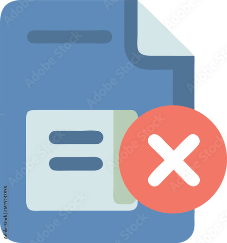 Flat design icon of a document with a red cross mark indicating deletion file delete