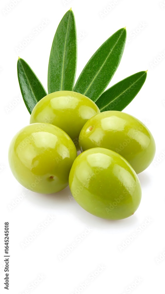 Fresh green olives with leaves Fresh green olives with leaves
