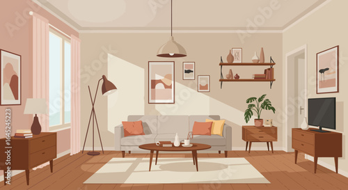 Cozy Living Room with Natural Light and Earthy Tones Interior Design