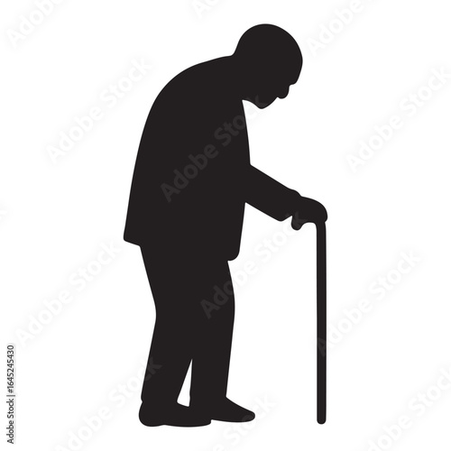 Elderly Man Silhouette with Walking Stick

