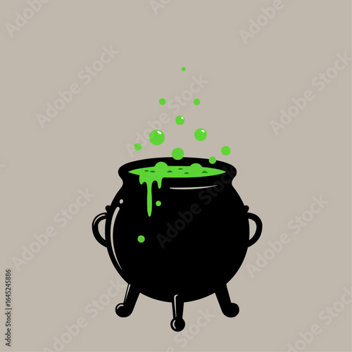 A cauldron with green bubbling potion for Halloween illustration.