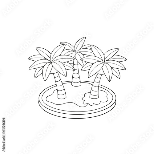 Vector art of three palm trees on a small tropical island in the ocean