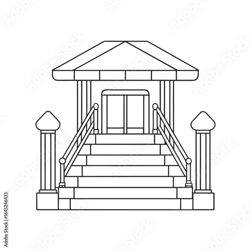 Vector art of building entrance with steps isolated on white background