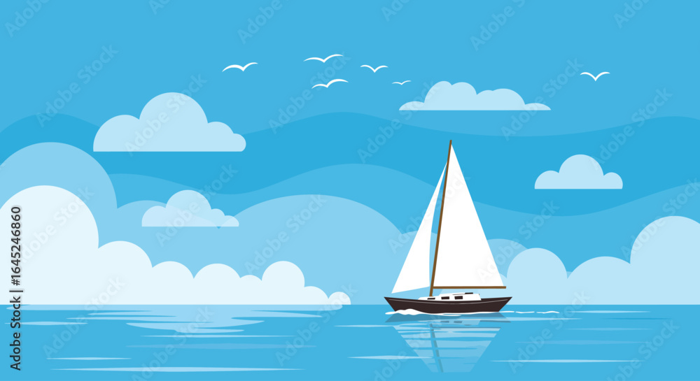 Fototapeta premium Sailboat Adventure A Tranquil Day on the Water with Cloudy Skies
