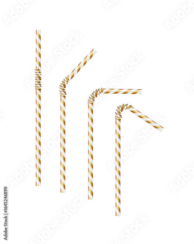 Realistic color drinking straw. Plastic paper bendy pipes for beverages. Flexible bar liquid sucking accessories. Tubes for juice or soda. Vector