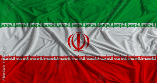 Iranian flag with fabric texture background. National flag of Iran with cloth texture