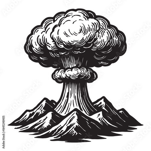 Volcanic Eruption Explosion Cloud Mountain Illustration

