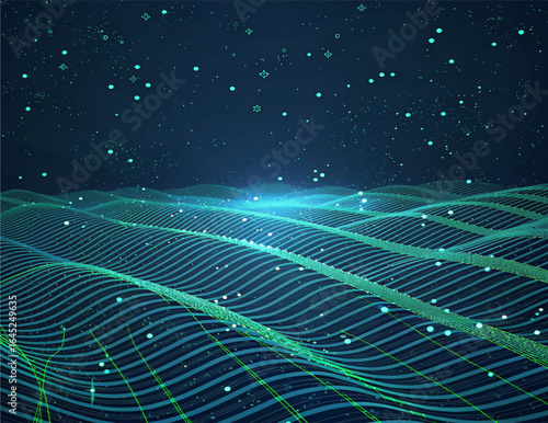 Tech Mesh Grid with Glowing Lines Abstract Vector	