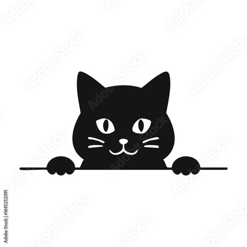 Black cat peeking over edge, cute pet on transparent background