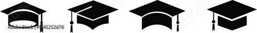graduation cap icon set, university or college graduation hat icon, student graduation cap , student hat outline and filled vector sign. Academic cap linear and full pictogram. Education symbol, logo