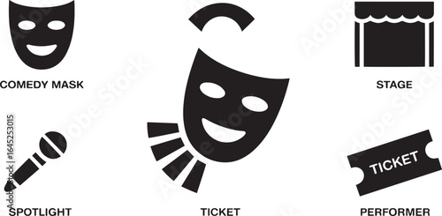 Theater Icons Set Black Silhouette on Transparent Background for Cultural Events