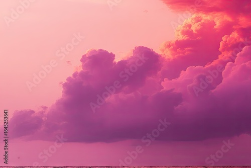 Pink sunset clouds over calm water
