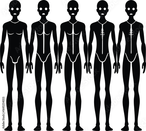 Black Silhouette Figures: Human Anatomy Illustration, Body Types, Vector Art, Graphic Design