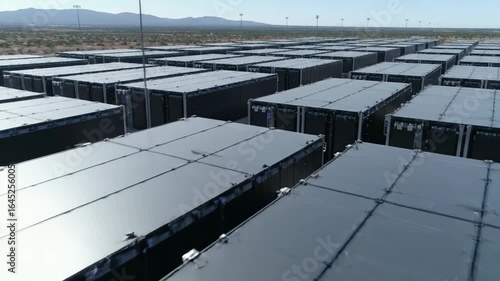Sprawling Modular Data Center Complex in Desert Landscape Aerial View Global Internet Backbone Infrastructure