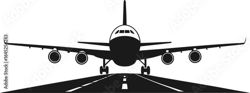 Adobe IlluHead-on view of a jet airliner powering down the runway for takeoffstrator Artwork