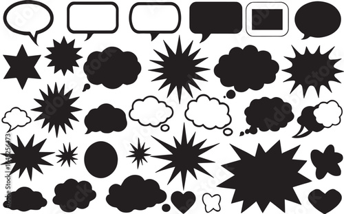 Black speech bubble collection. Set of speech bubble. Speech bubble comic, Speech bubble, speech balloon, Hand drawn grunge texture chat bubble line art Vector illustration, on transparent background.