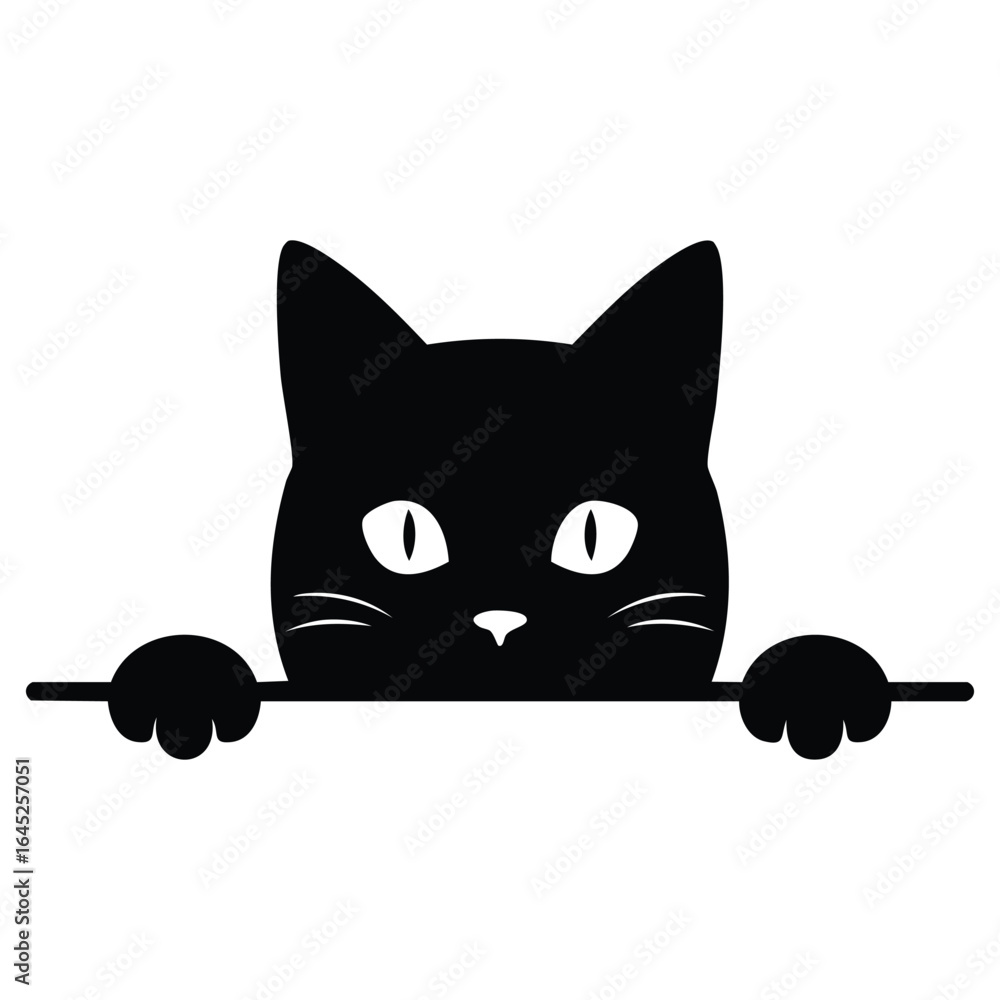 Obraz premium Minimal black cat face on dark background on transparent background