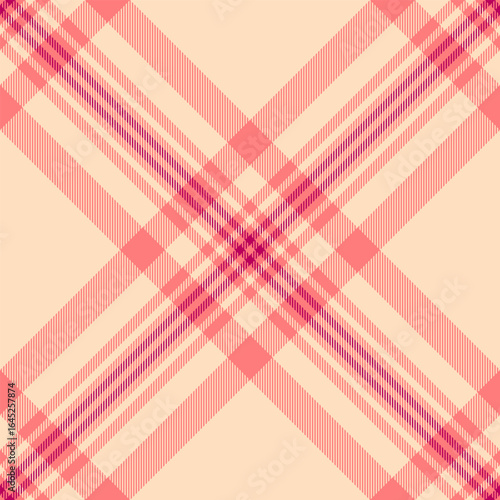 Dining room background vector fabric, 50s pattern texture check. Give seamless plaid textile tartan in bisque and red colors.