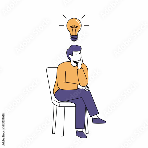 Man contemplating new idea with glowing lightbulb above head, brainstorming innovation concept