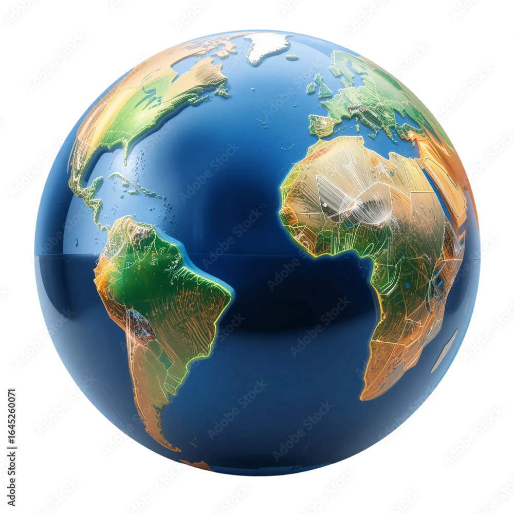 Fototapeta premium 3D Planet Earth Globe Icon - Global Travel, Communication, and Environmental Protection Symbol