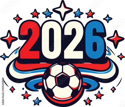 2026 Soccer Championship Logo with Stars and Waving Ribbons in Red White and Blue football vector EPS file download
