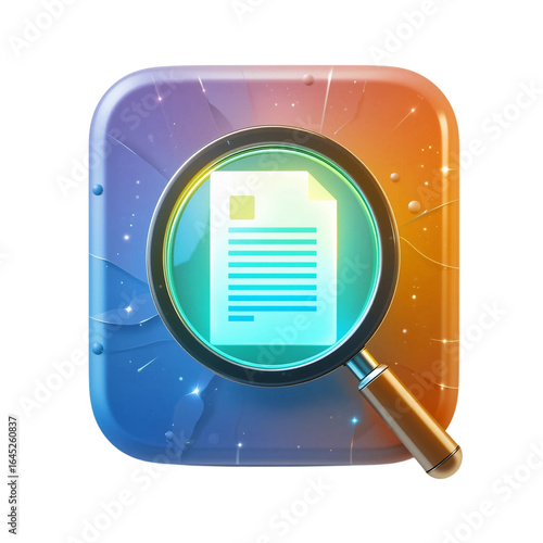 3D Magnifying Glass on Document Icon for Search & Discovery | High-Quality Graphics for UI & Web Design