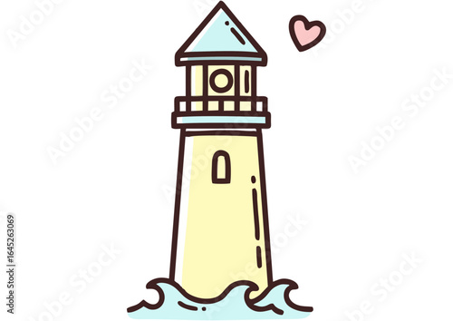 Black silhouette of a lighthouse on white background for nautical and coastal concept