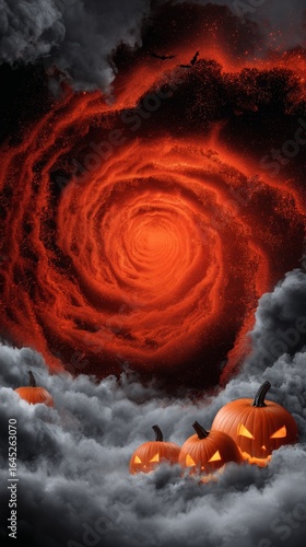 Wallpaper Mural Swirling Magical Portal Surrounded by Ominous Clouds and Glowing Orange Pumpkins in a Halloween Atmosphere Torontodigital.ca