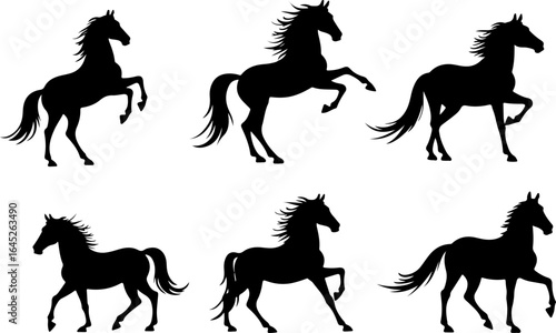 "Running & Rearing Horse Silhouettes – Vector Set of Majestic Equine Poses"