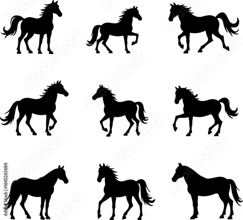 "Running & Rearing Horse Silhouettes – Vector Set of Majestic Equine Poses"