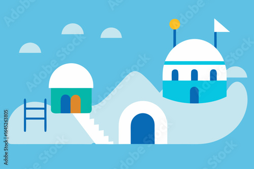 Winter Playground with Snow Slides and Igloo Structures