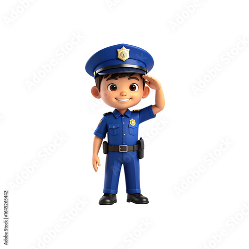 Wallpaper Mural 3D cartoon police officer in uniform with a badge, a hat, and a cartoon boy for law and safety Torontodigital.ca