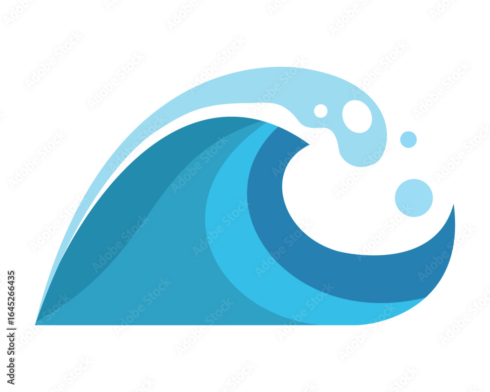 Obraz premium a dynamic cartoon wave illustration with blue gradient water and white splashes, perfect for surf and ocean related content.