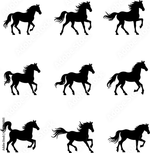 Horse Silhouette Collection Running and Walking