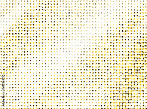 Golden Glitter Halftone Dot Design with Confetti Sparkle Texture