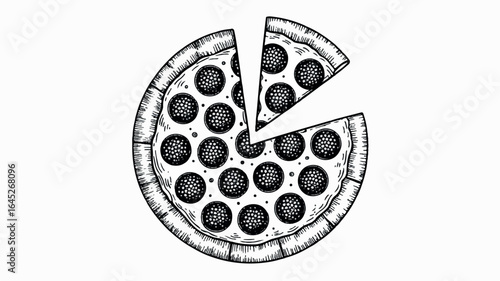 Hand drawn sketch of a sliced pizza perfect for food related designs