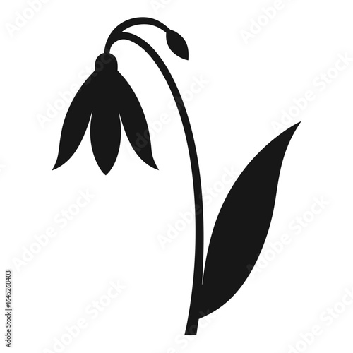 Black silhouette of a snowdrop flower with a bud