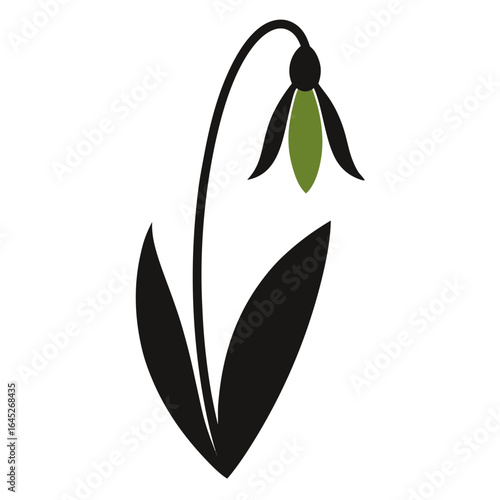 Minimalist black and green snowdrop flower icon