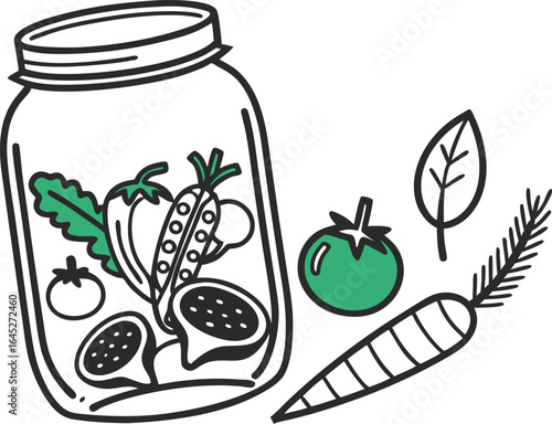 Outline Jar Filled With Various Vegetables And Mushrooms food preservation EPS file download